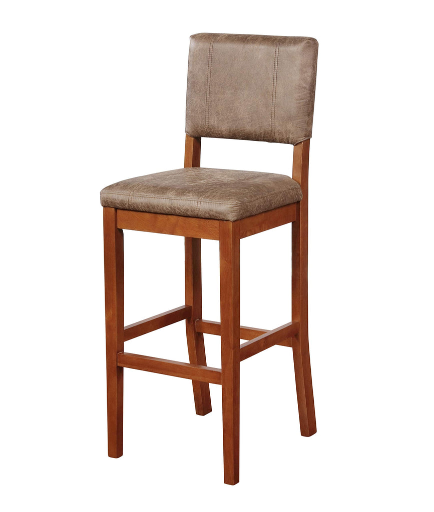 Classic Wooden Bar Stool with Brown Fabric Seat and Backrest