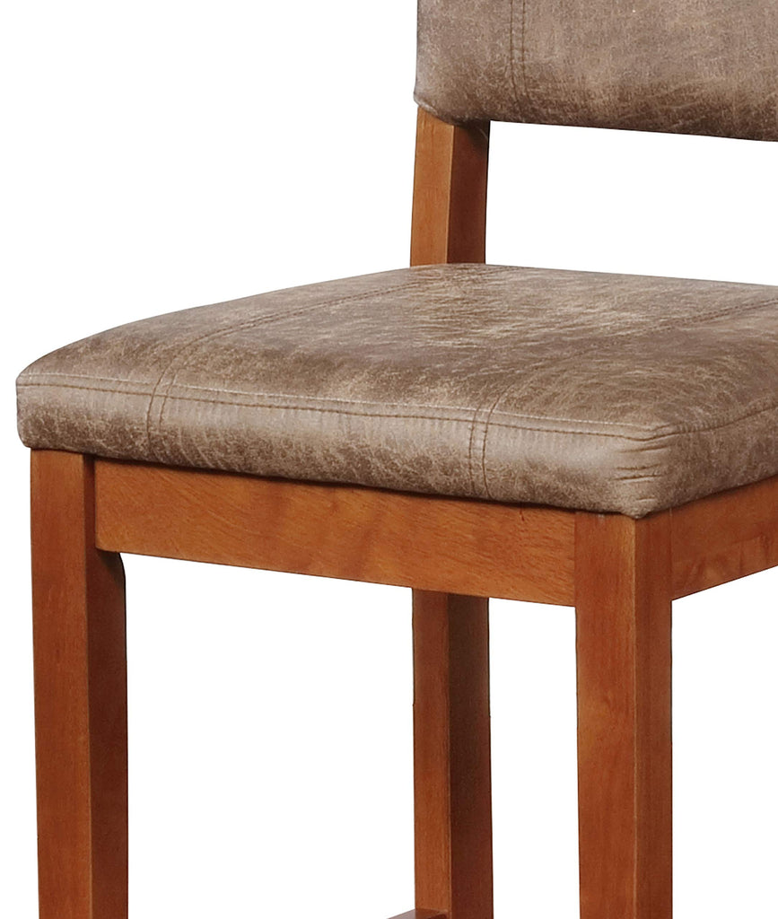 Classic Wooden Bar Stool with Brown Fabric Seat and Backrest